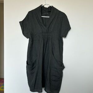Dark Grey Linen V-Neck Dress
